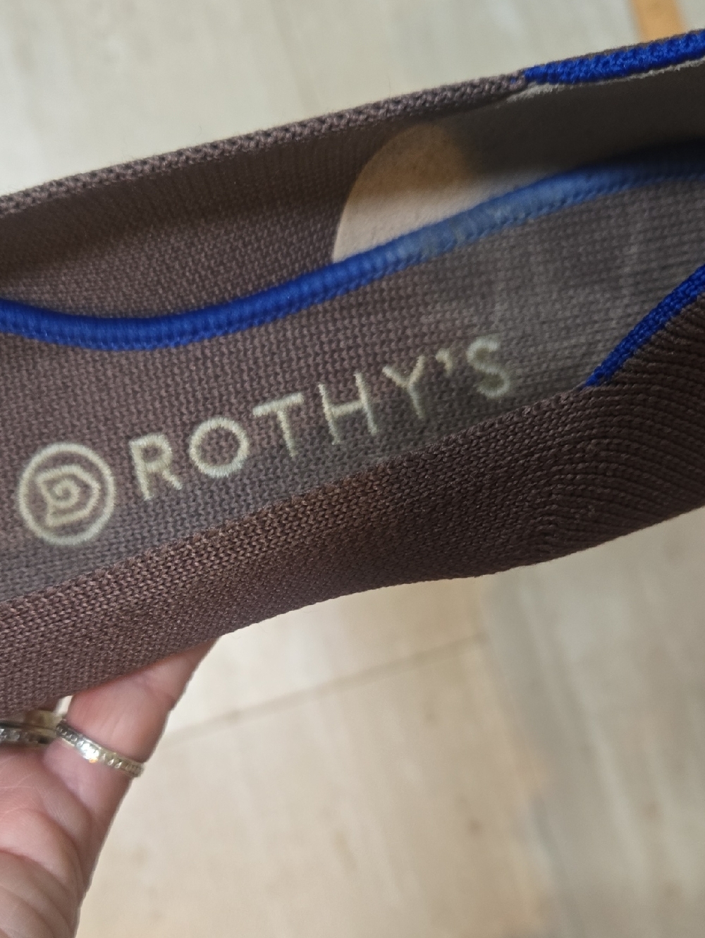 Rothy's Taupe Brown with Blue Accent Pointed Toe Flats - Picture 3 of 12